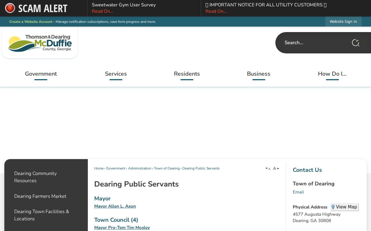 Dearing public servants and town administration