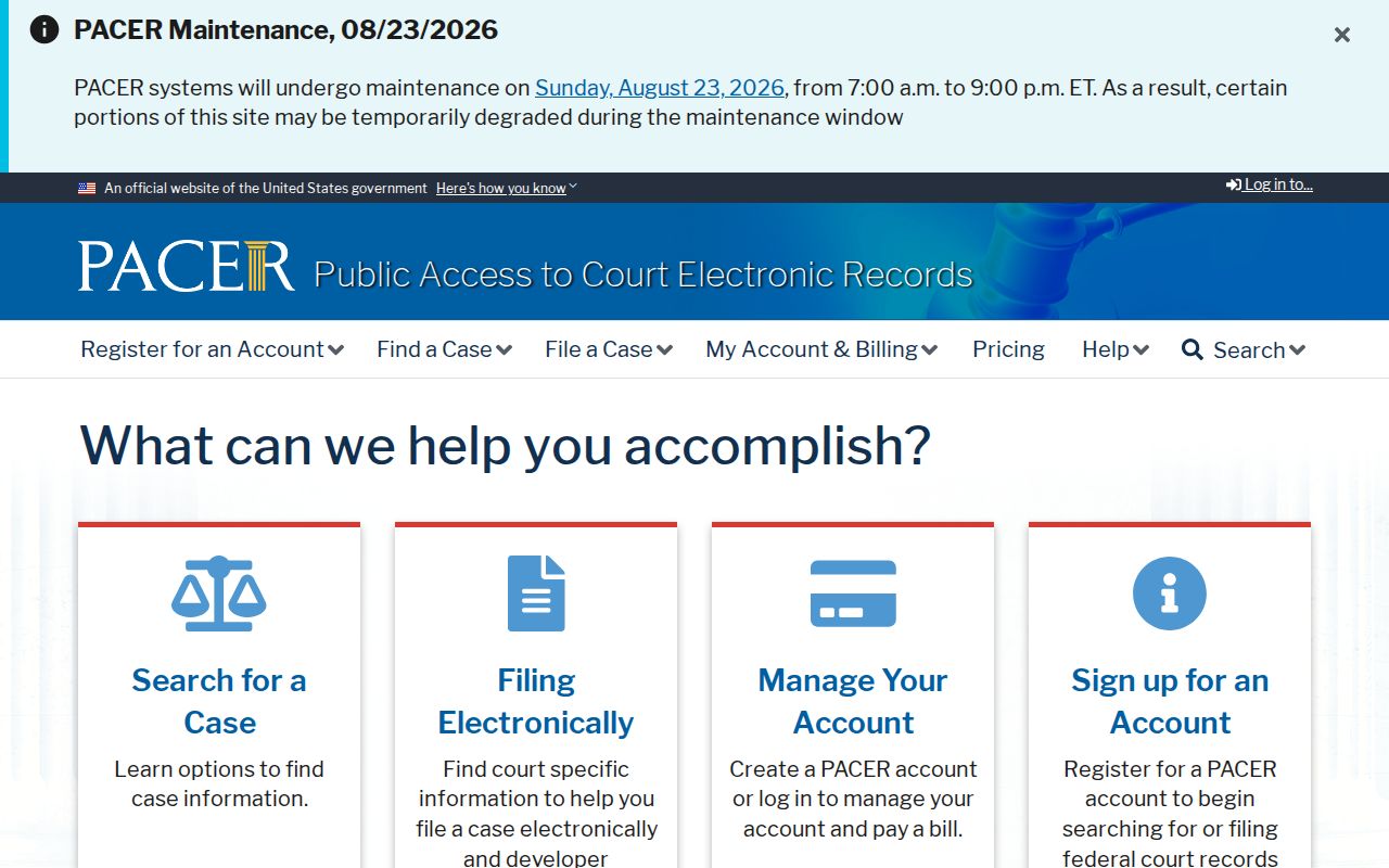 PACER federal case search
