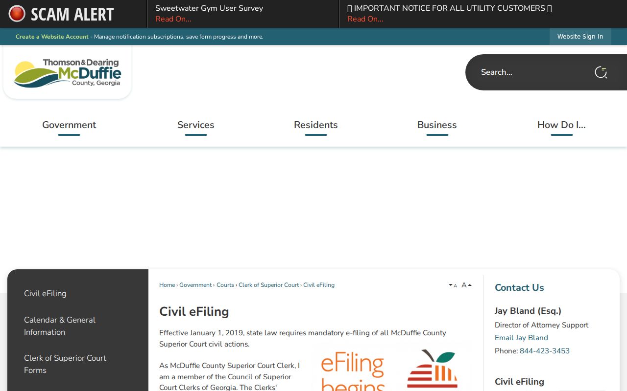 McDuffie County civil docket mandatory e-filing notice
