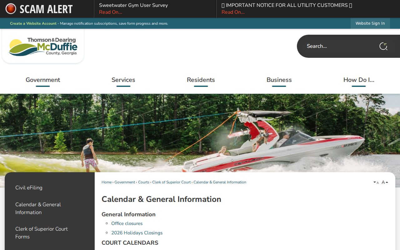 McDuffie County court schedule calendar information