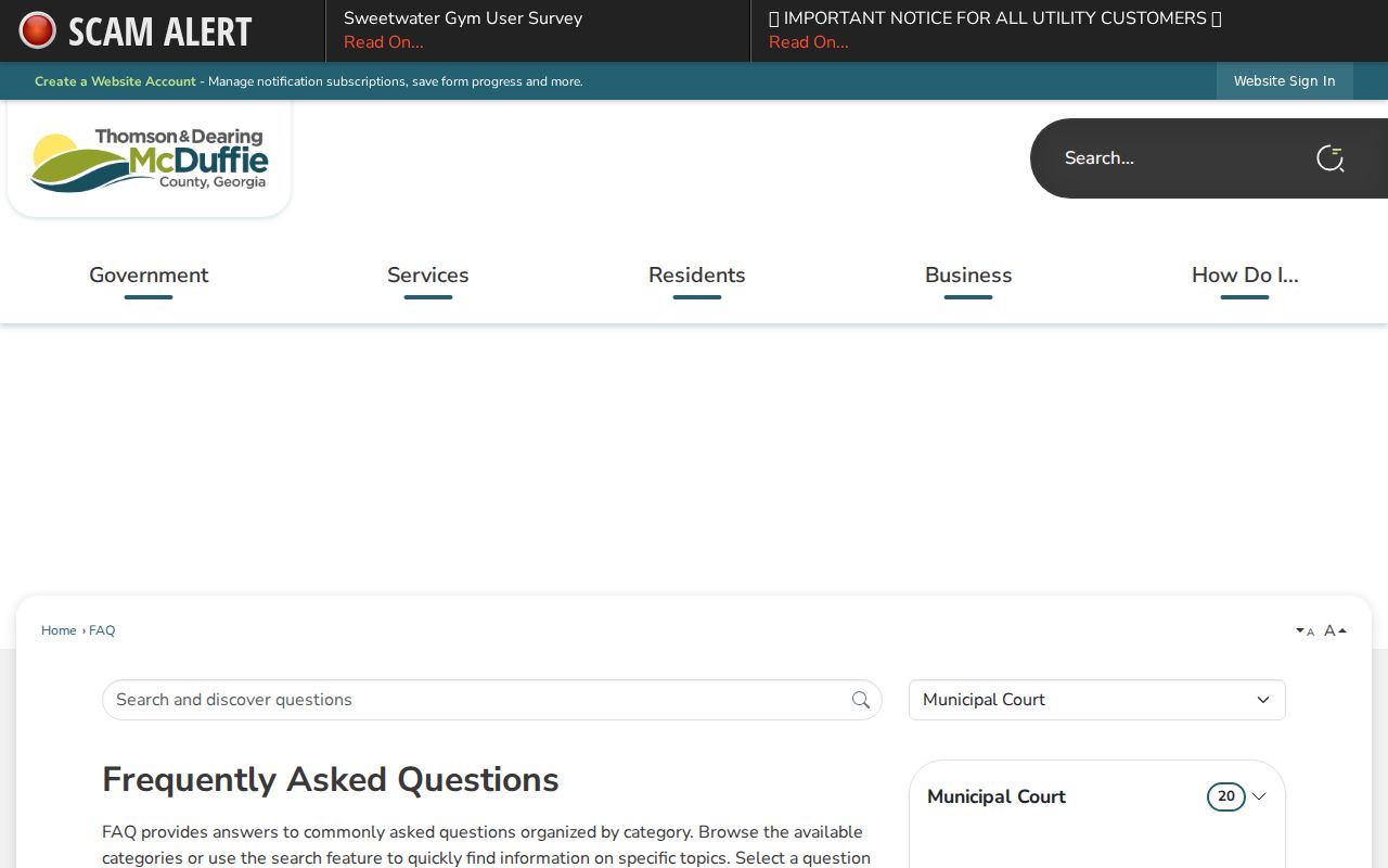 McDuffie County court schedule Thomson Municipal FAQ