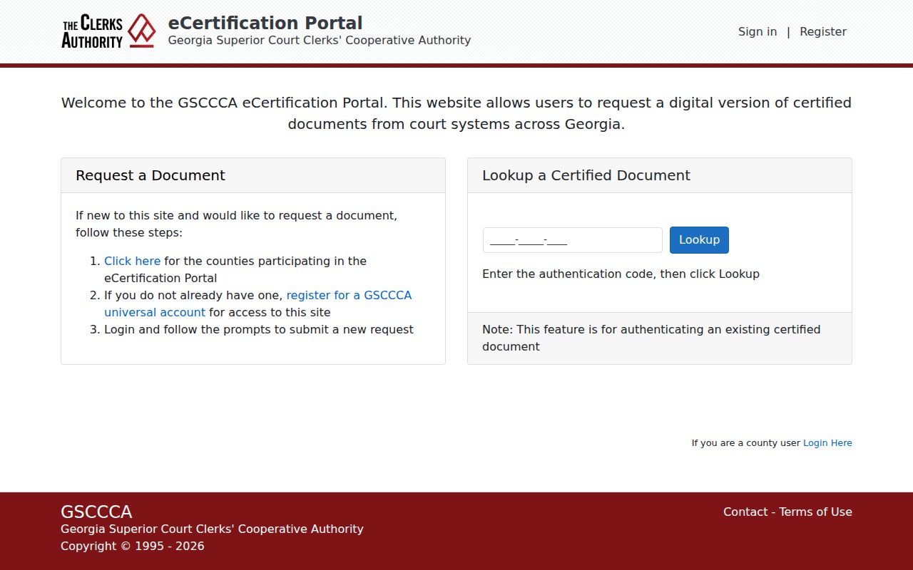 GSCCCA eCertification home for McDuffie court records