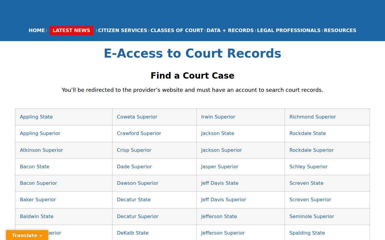 Georgia Courts E-Access directory for McDuffie County court docket searches