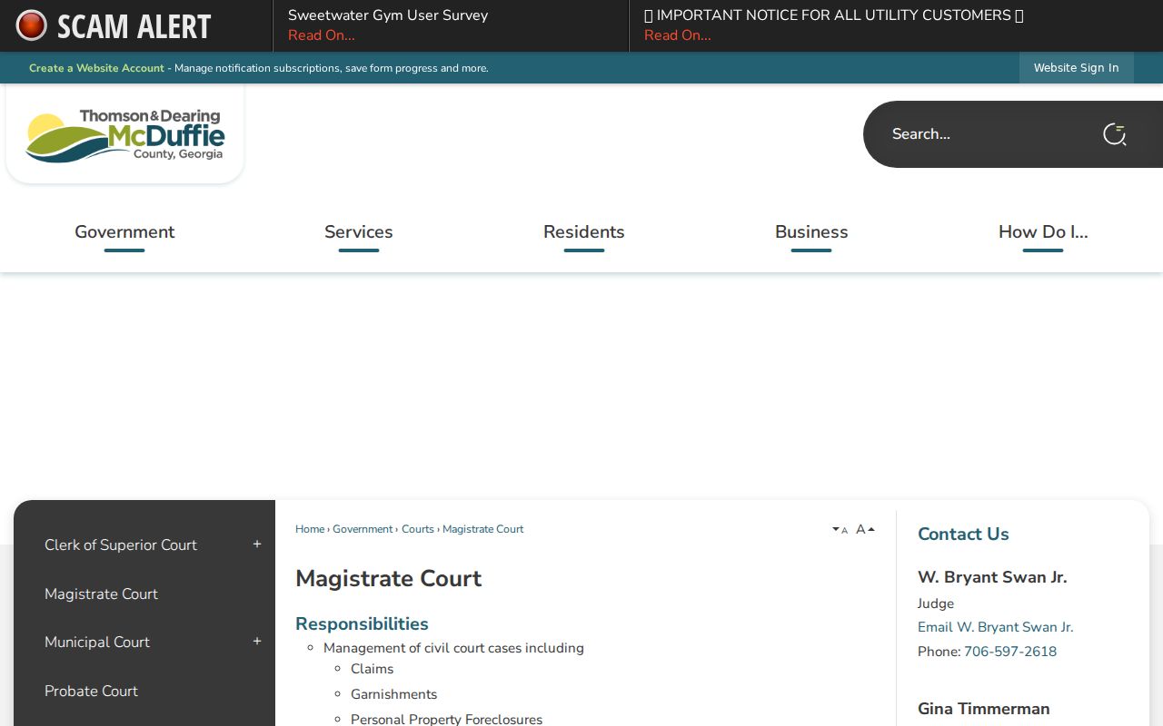 McDuffie County Magistrate Court case channel