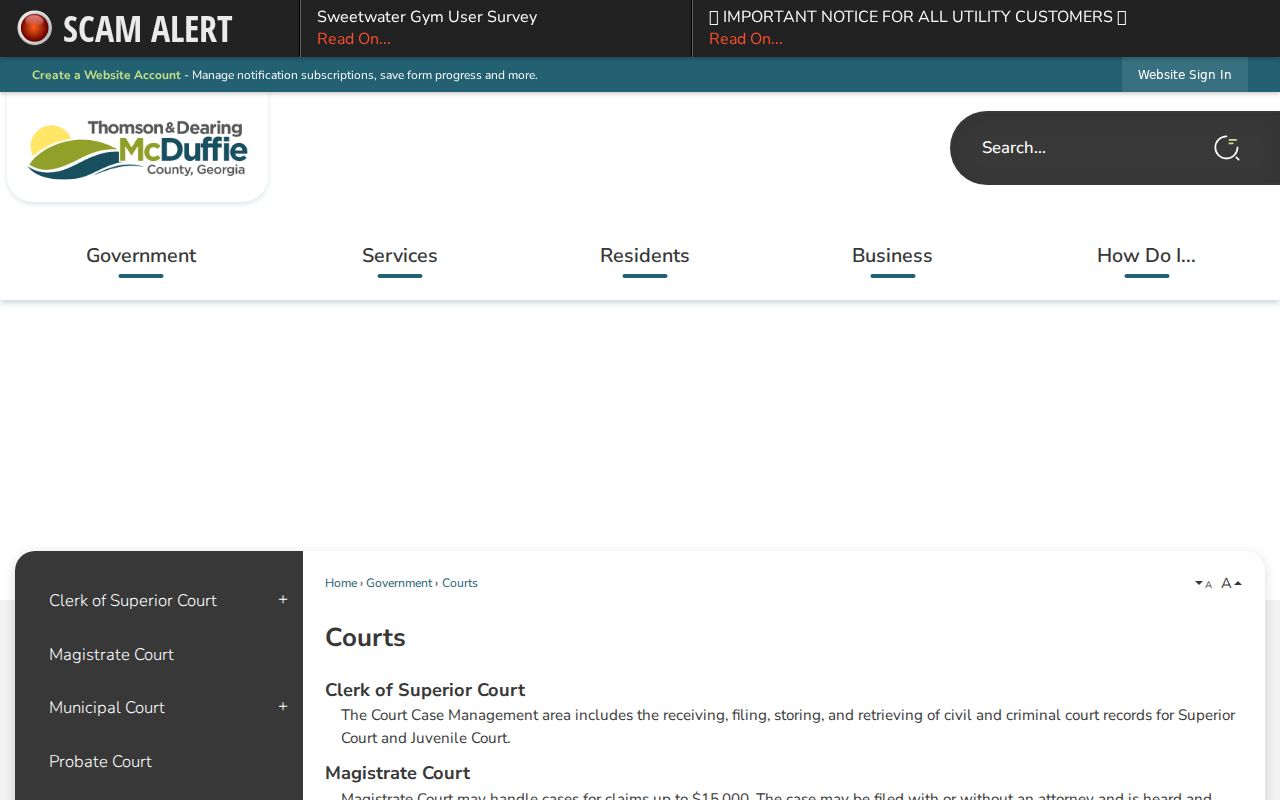 McDuffie County courts directory and docket offices