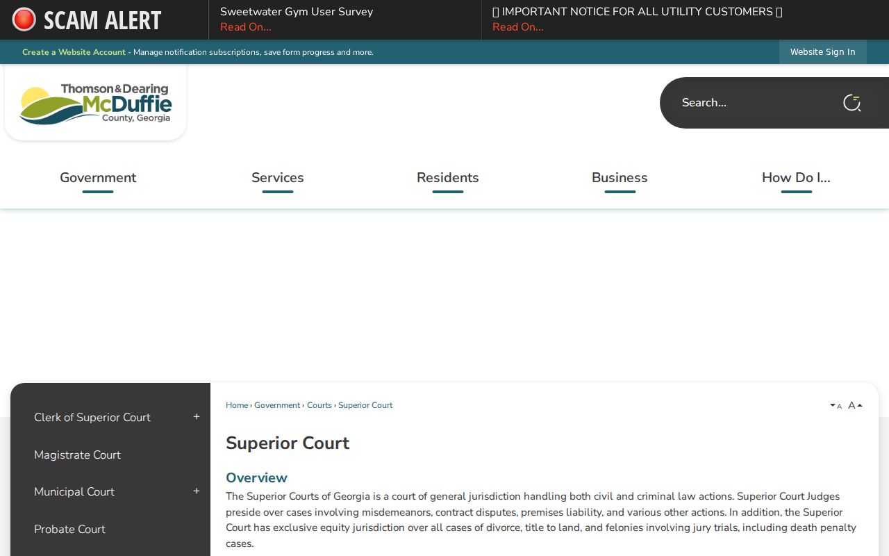 McDuffie County Superior Court docket information