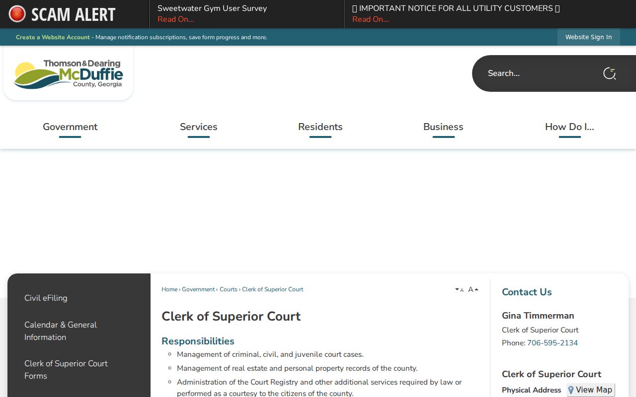 McDuffie County Superior Court clerk record office information