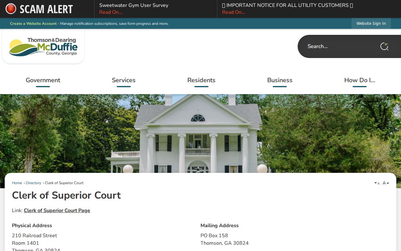 McDuffie Superior Clerk directory and docket desk routing